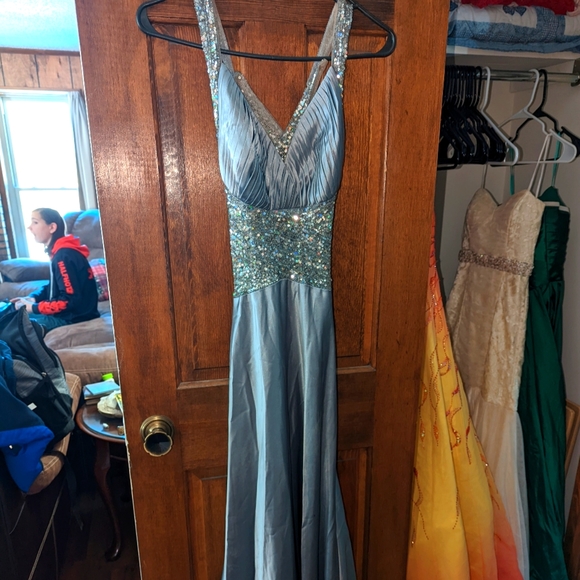 Silver Satin Beaded Gown - Picture 1 of 3